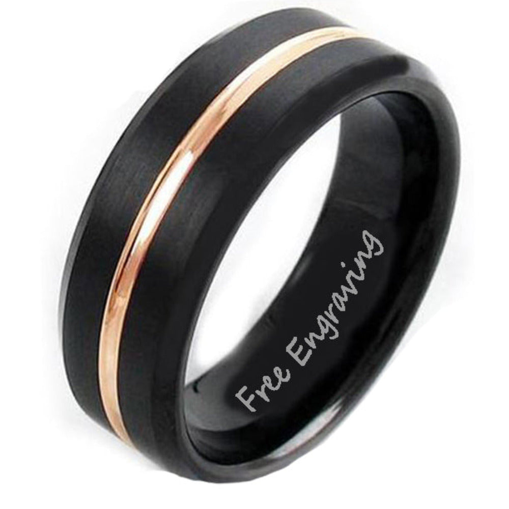 Personalized Men's Promise Ring Band With Thin Gold Line Groove