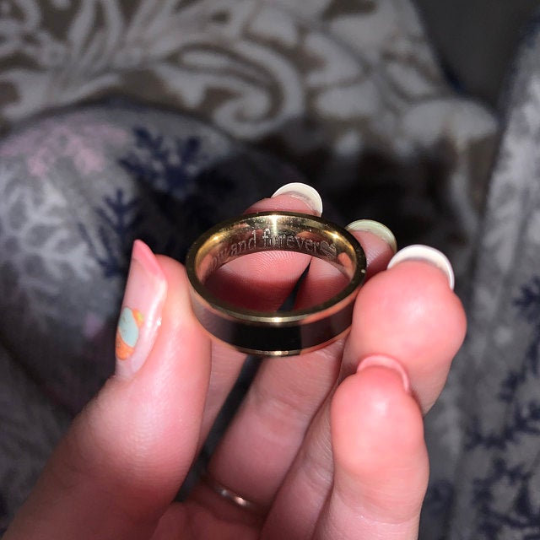 Personalized Men's Promise Ring With Rose Gold ip and Ceramic Inlay