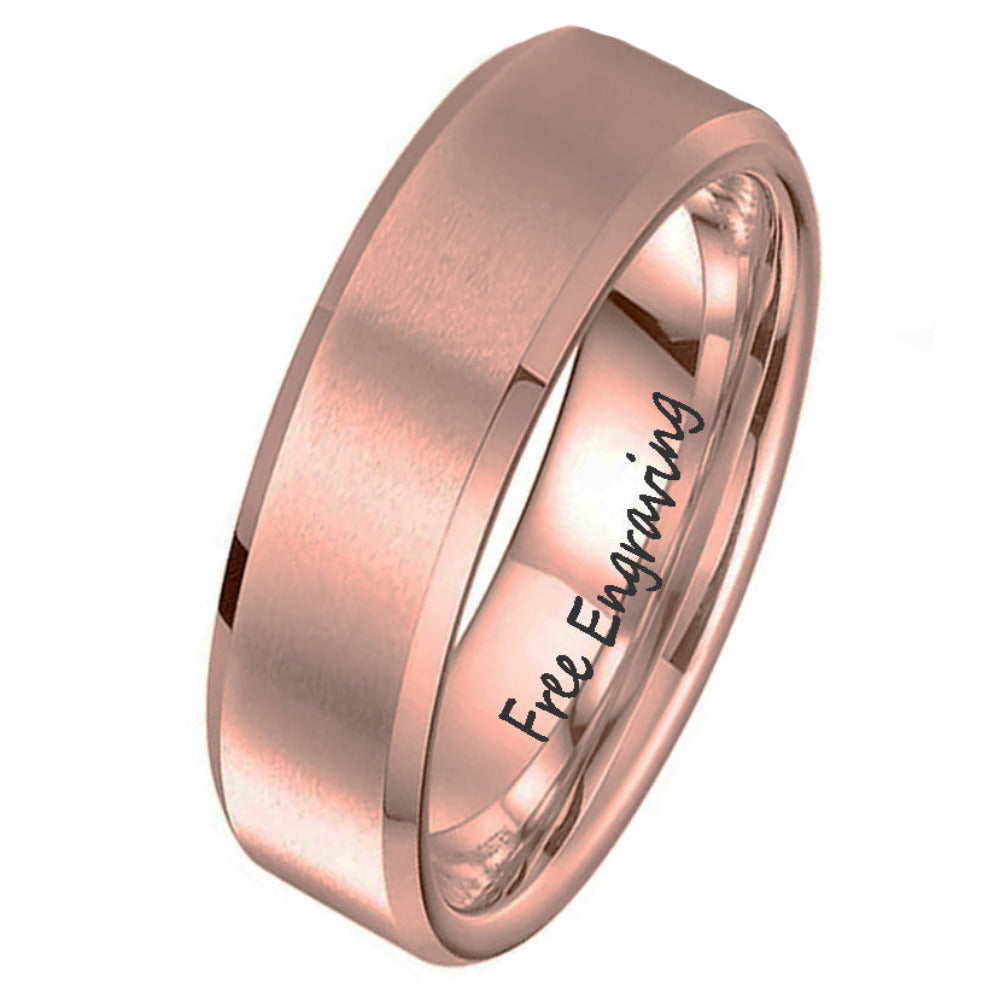 Personalized Women's Promise Ring Band - Beveled Brushed Rose Gold IP