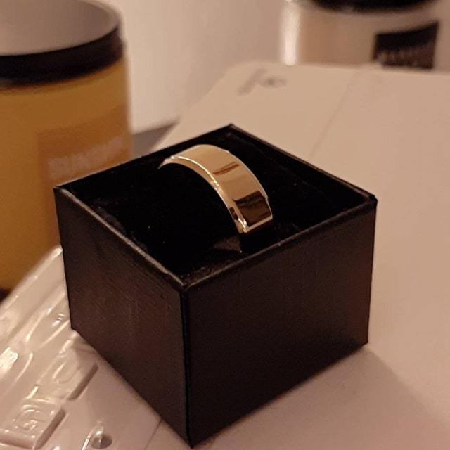 Personalized Men's Promise Ring Band - Beveled Brushed Rose Gold IP