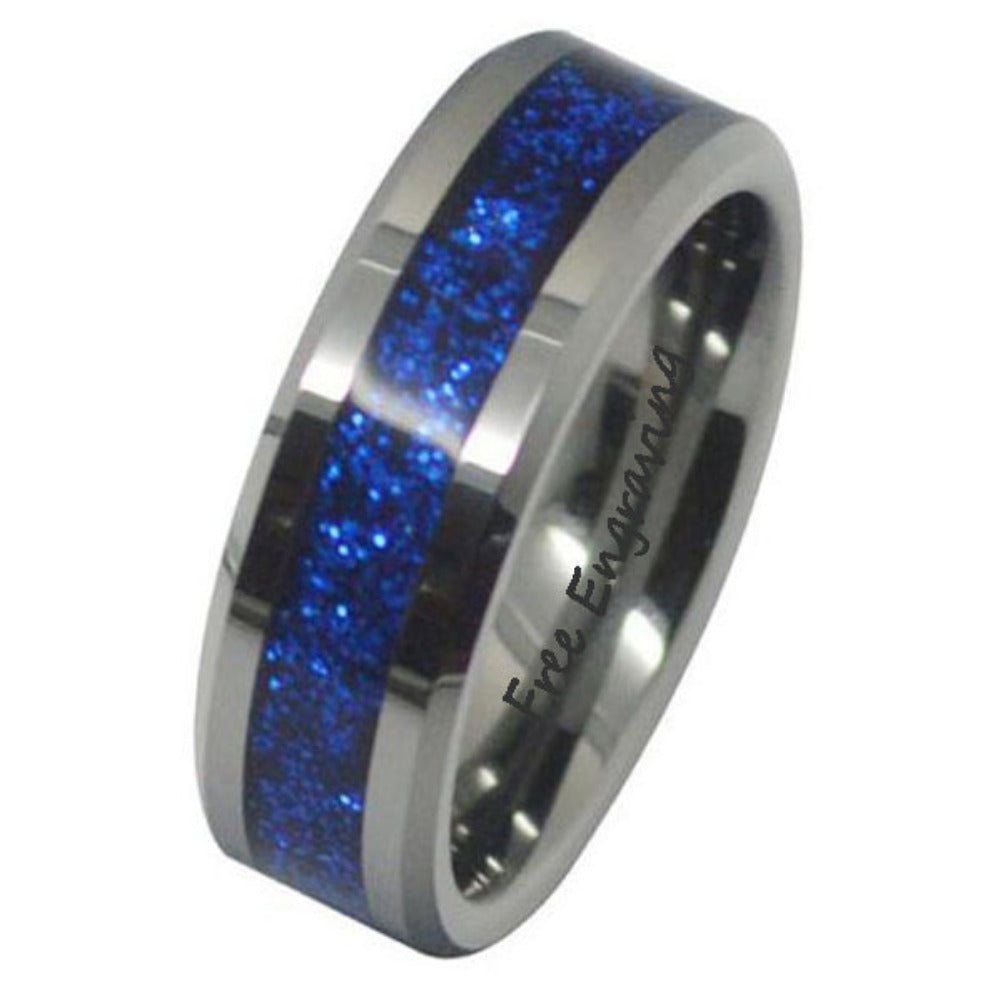 Personalized Women's Wedding Band - Blue Galaxy Fire Opal Real Tungsten