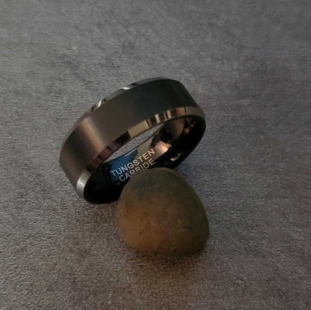 Personalized Men's Matte Black Tungsten Wedding Ring  - Engraved Wedding Ring