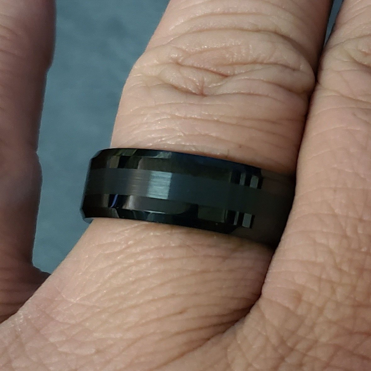 Personalized Men's Promise Ring Band Two Tone Black Tungsten