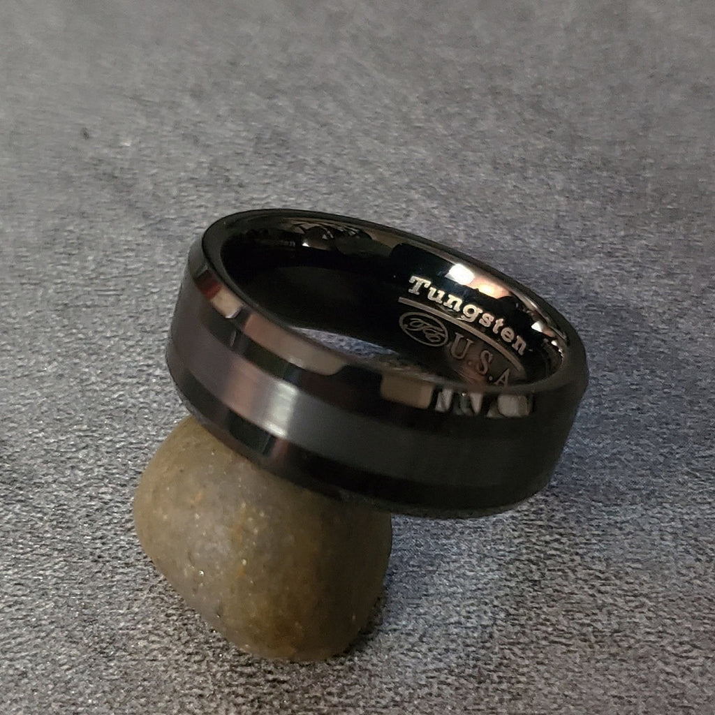 Personalized Men's Promise Ring Band Two Tone Black Tungsten