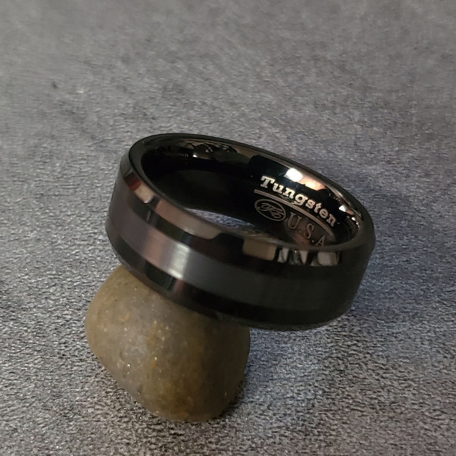 Personalized Men's Promise Ring Band Two Tone Black Tungsten