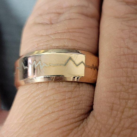 Personalized Men's Rose Gold Heart Beat Wedding Ring - Handwriting Ring
