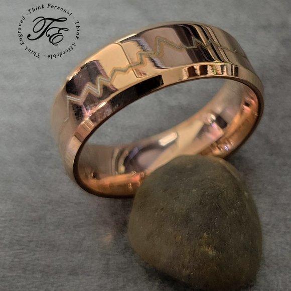 Personalized Men's Rose Gold Heart Beat Wedding Ring - Handwriting Ring