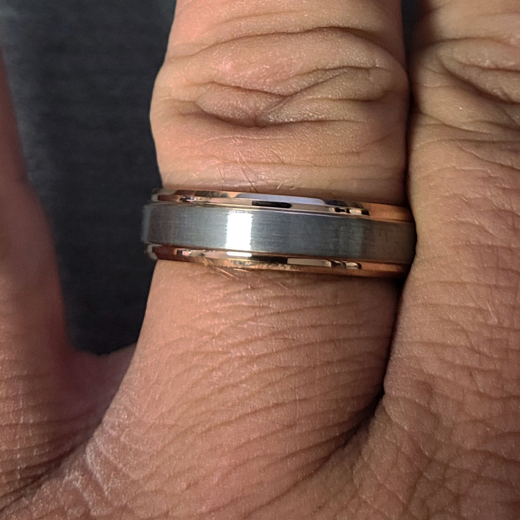 Personalized Men's Tungsten Wedding Ring - Brushed 14k Rose Gold
