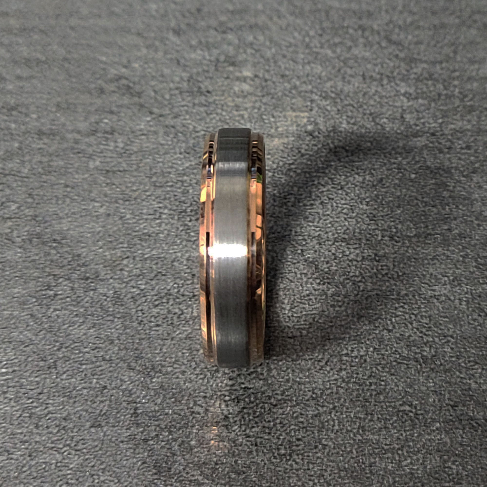 Personalized Men's Tungsten Wedding Ring - Brushed 14k Rose Gold