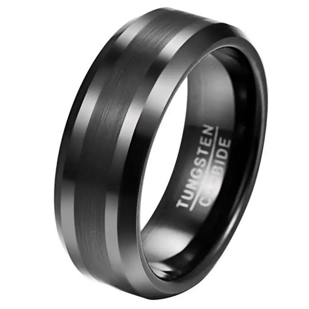 Personalized Men's Wedding Ring Band Two Tone Black Tungsten