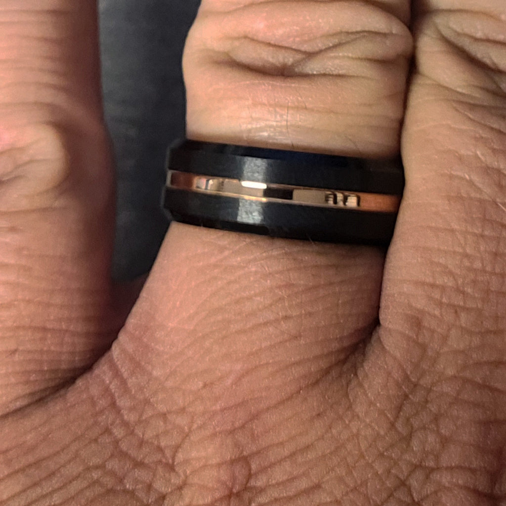 Personalized Men's Wedding Ring Band With Thin Gold Line Groove
