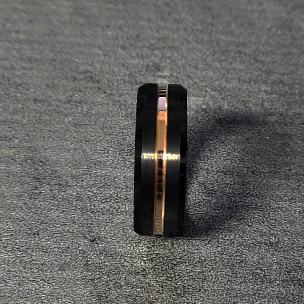 Personalized Men's Wedding Ring Band With Thin Gold Line Groove
