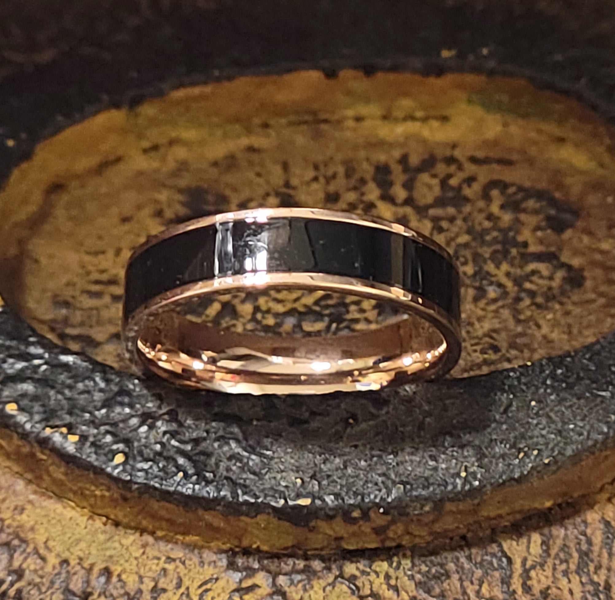 Personalized Women's Promise Ring With Rose Gold ip and Ceramic Inlay