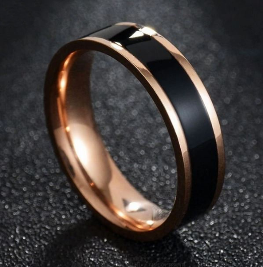 Personalized Women's Promise Ring With Rose Gold ip and Ceramic Inlay