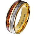 Personalized Men's Gold Tungsten Wedding Ring Wood and Meteor