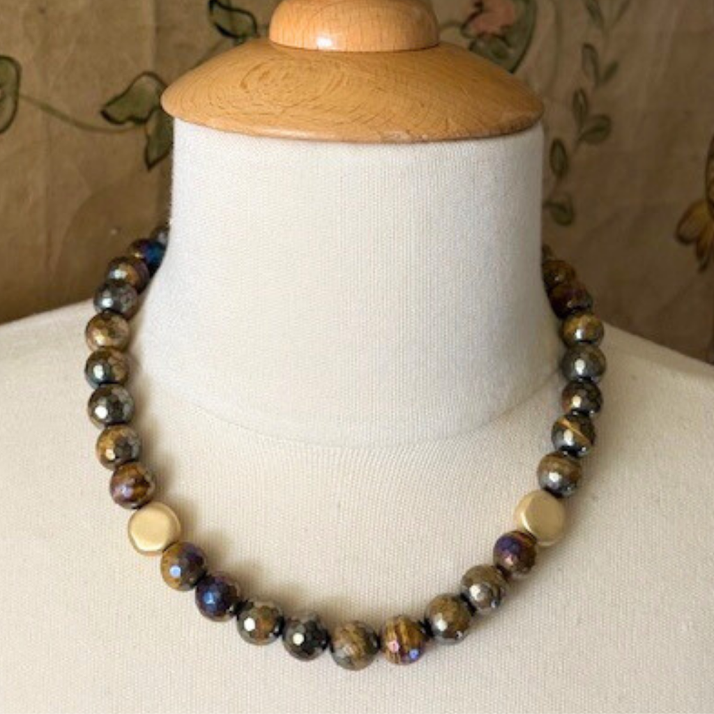 Tigers Eye With Matte Gold Bead Accent Necklace