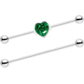 14G Green Glitter Heart Industrial Barbell 38mm Set of 2