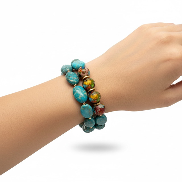 Turquoise Aqua Terra Oval and Bead Bracelet