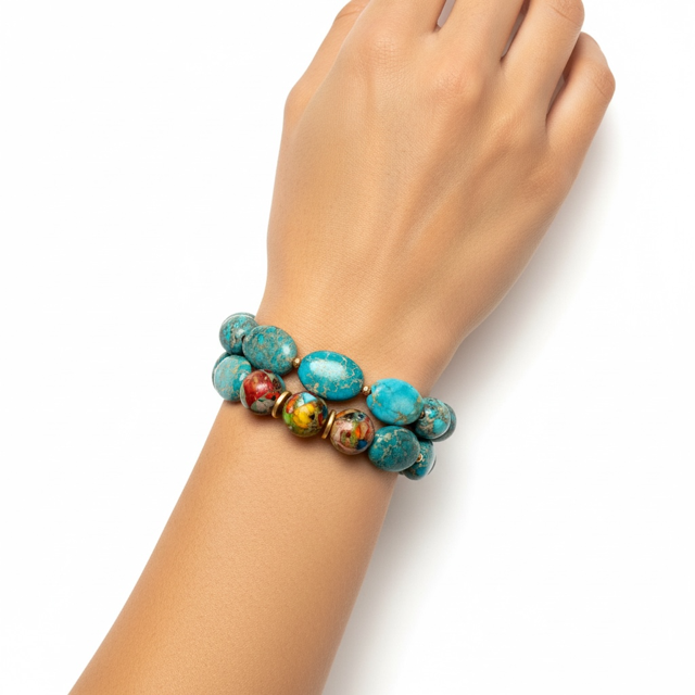 Oval Turquoise Aqua Terra and Multi Jasper Bracelet