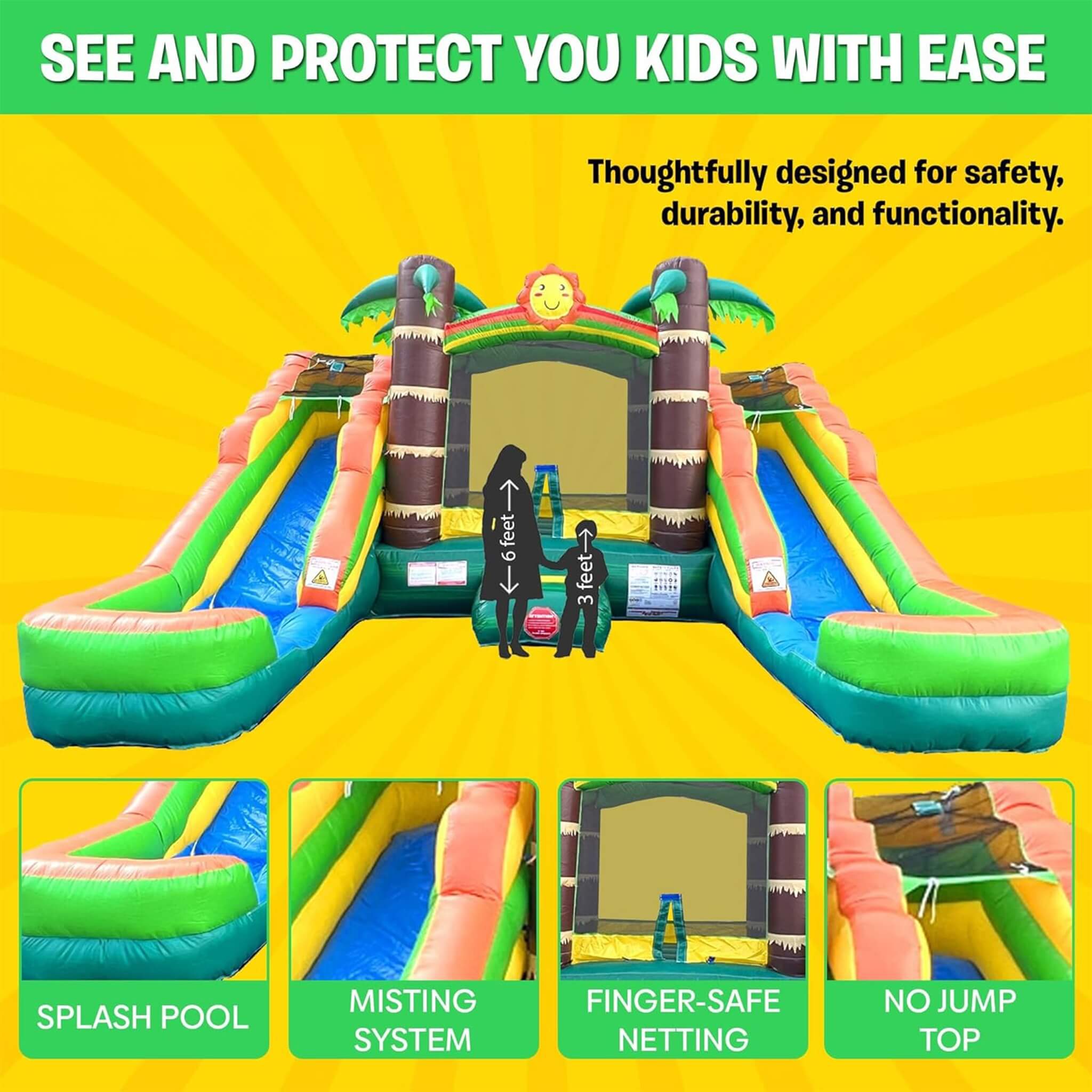 16FT Tropical Bounce House Combo With Double Water Slides (SAK92508)