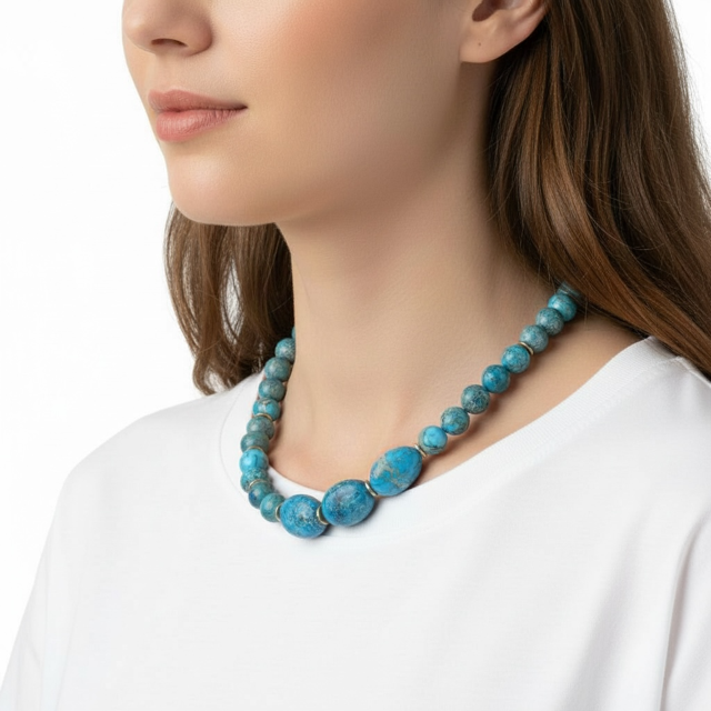 Turquoise Aqua Terra Necklace with Three Large Accent Stones
