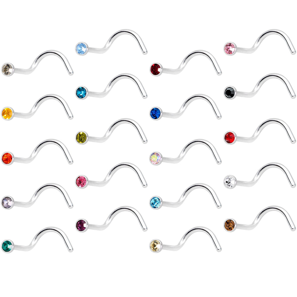20G 5/16 Multi Color Gem Steel Nose Screw 20 Pack Set