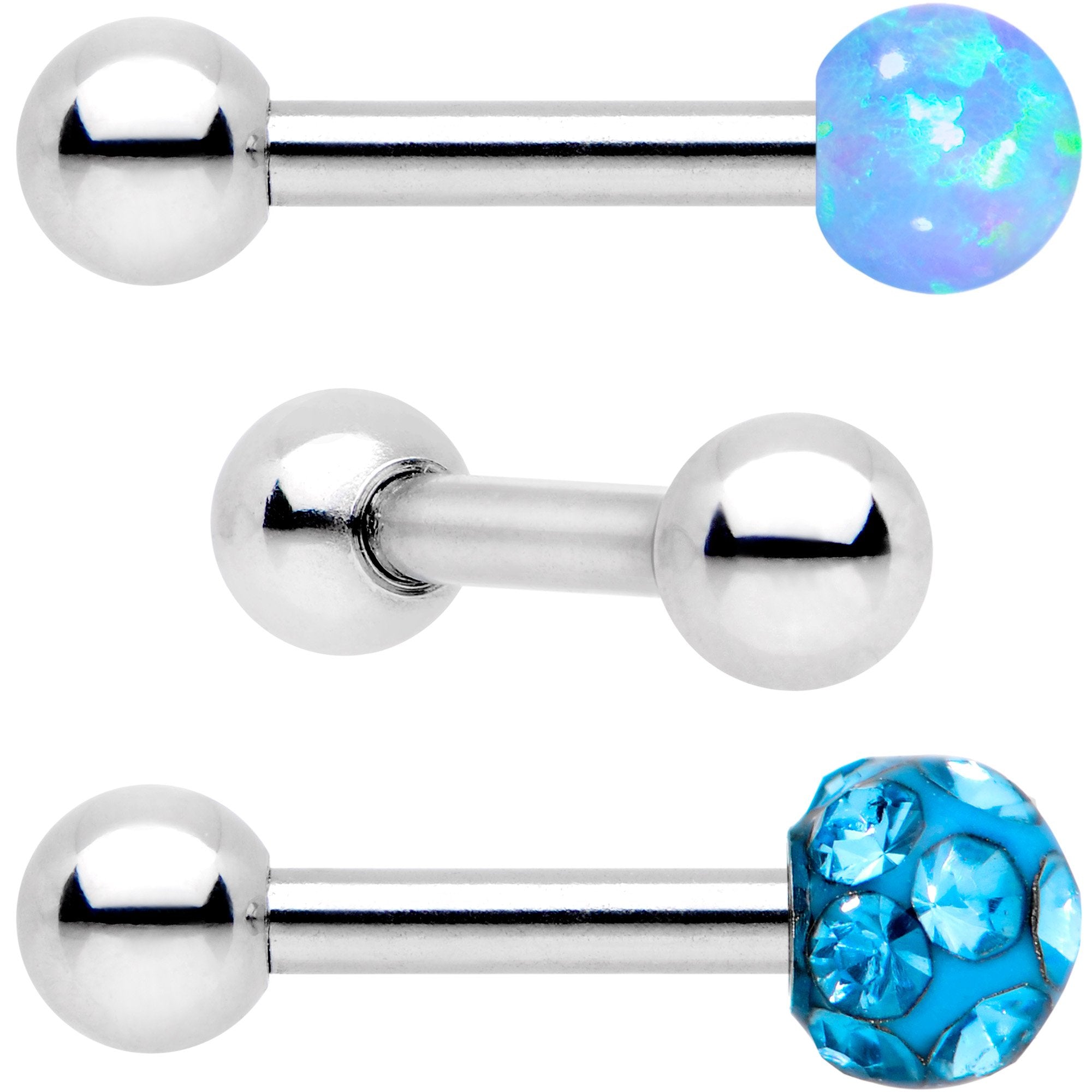 16G 1/4 Aqua Faux Opal Ball Cartilage Tragus Earring 3 Pack Set