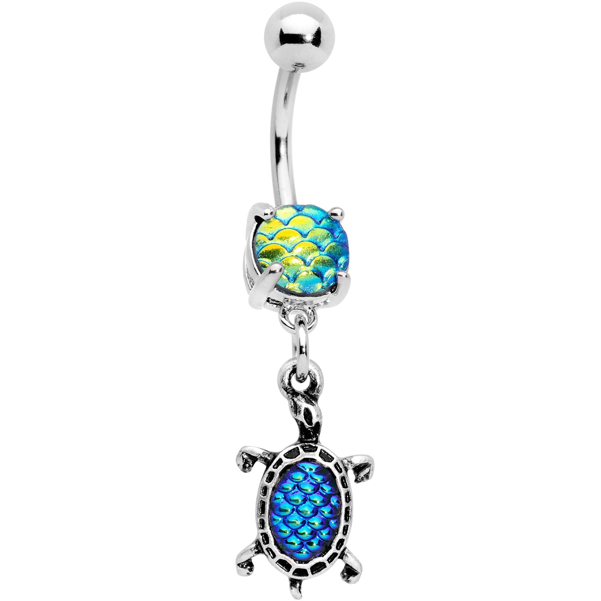 Green Scale Swimming Turtle Dangle Belly Ring