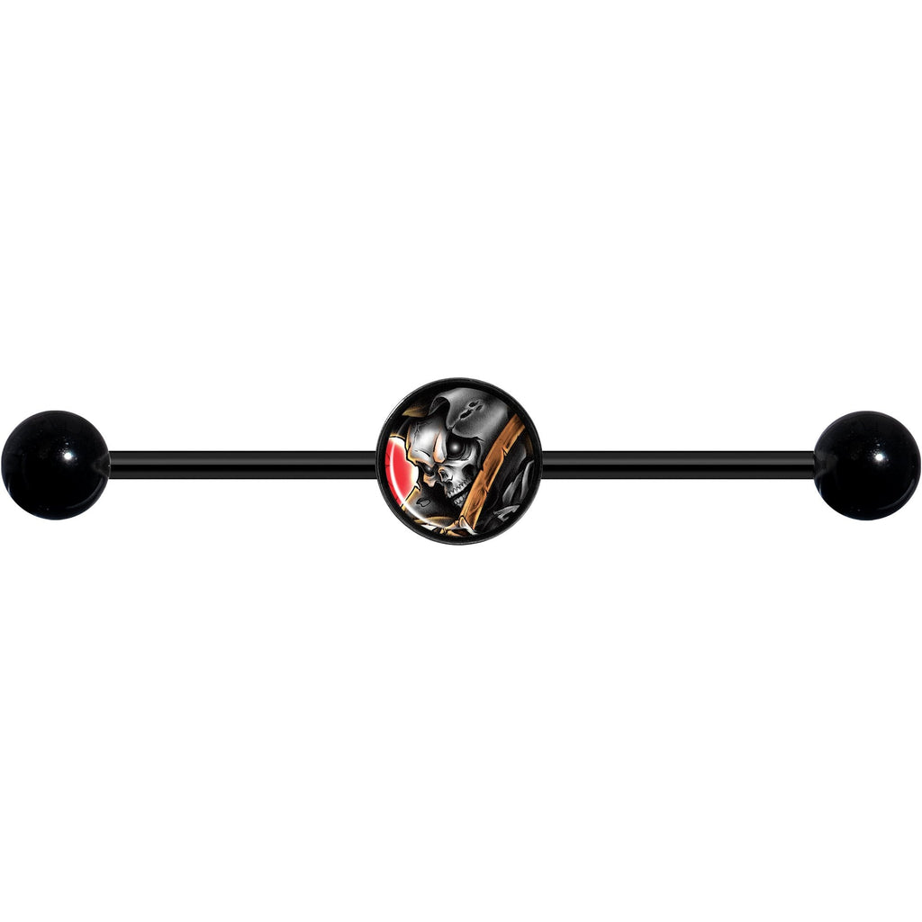 14G Wake the Dead Grim Reaper Halloween Black Industrial Barbell 37mm