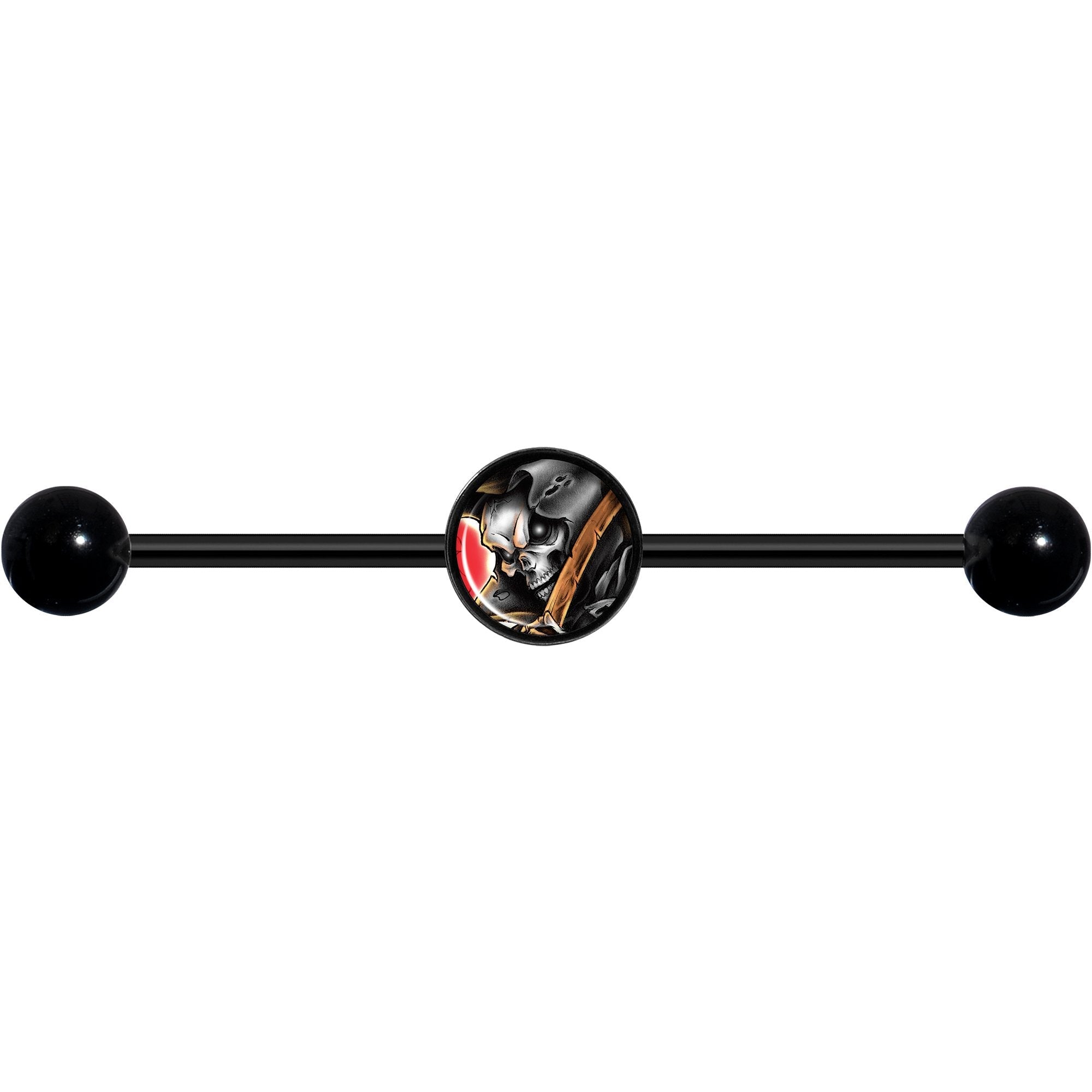 14G Wake the Dead Grim Reaper Halloween Black Industrial Barbell 37mm