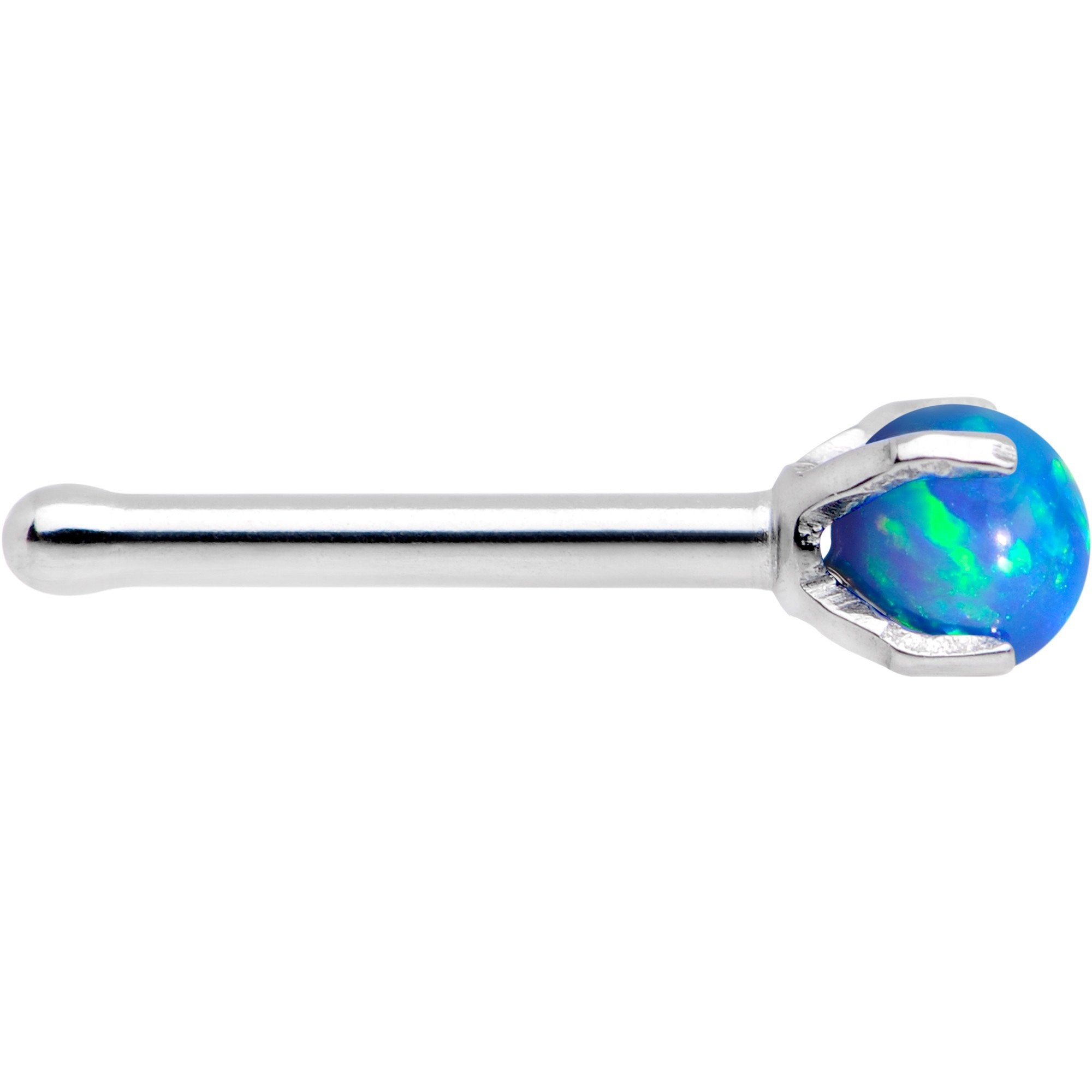 20G Blue Faux Opal Pronged Stainless Steel Nose Bone