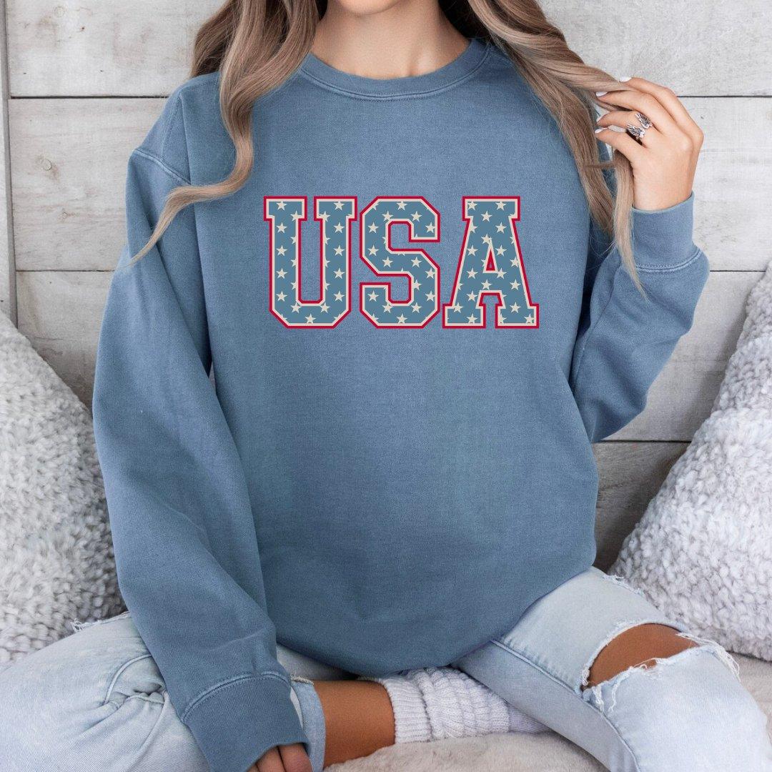 Unisex Adult USA Stars on Comfort Colors Crewneck Sweatshirt