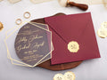 Burgundy Acrylic Wedding Invitations with Gold Foil Printing