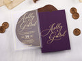 Gold Foil Printed Acrylic Wedding Invitation | Purple Envelope