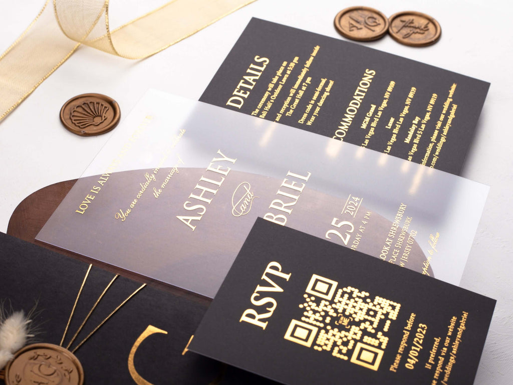 Acrylic Wedding Invitations with Black Sleeve Envelope