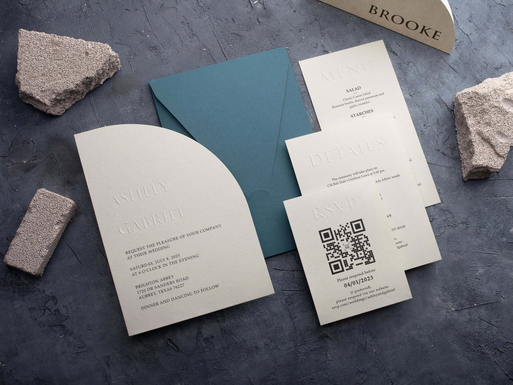 Half-Arch Letterpress Wedding Invitation with QR Code RSVP