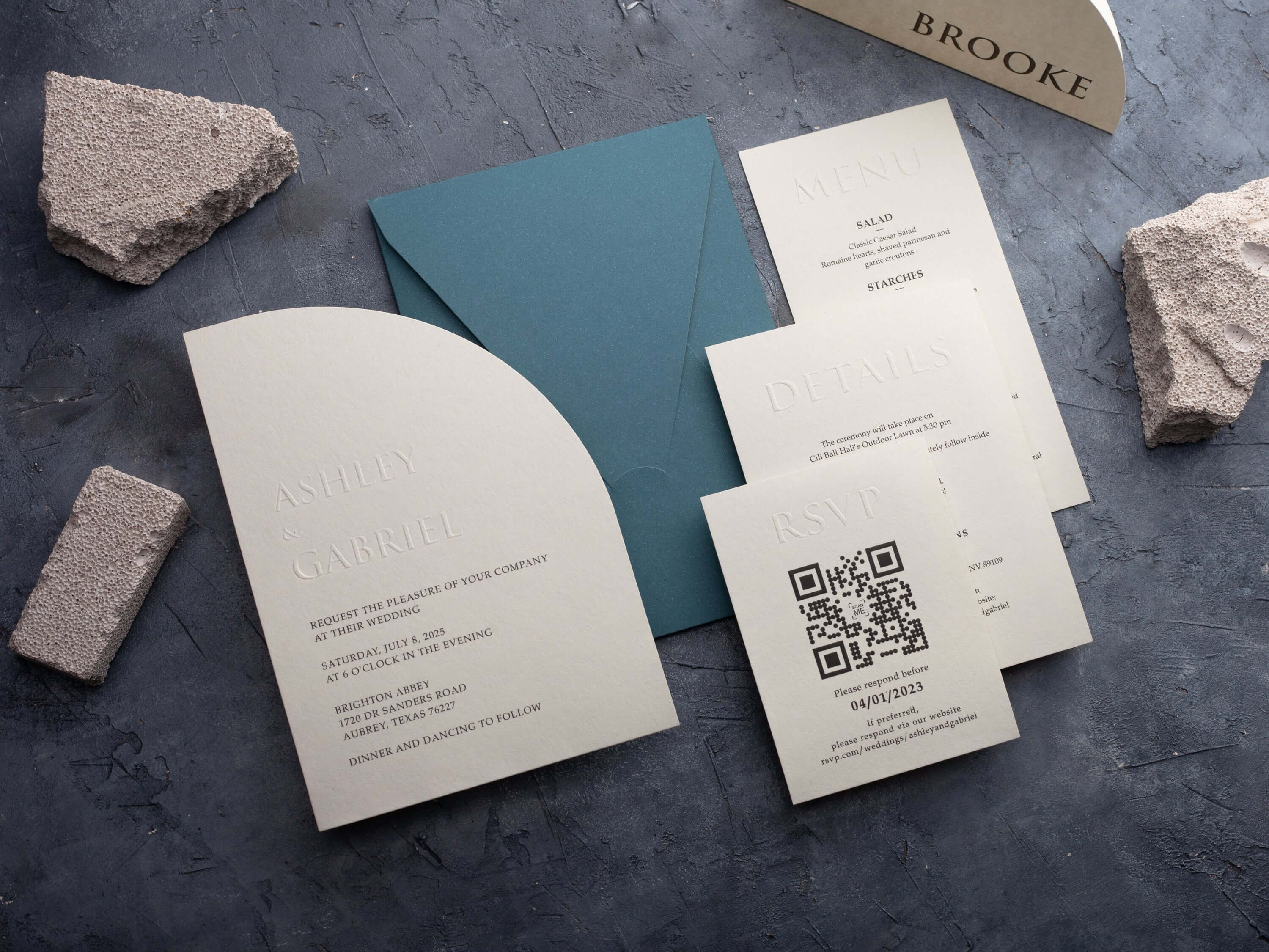 Half-Arch Letterpress Wedding Invitation with QR Code RSVP