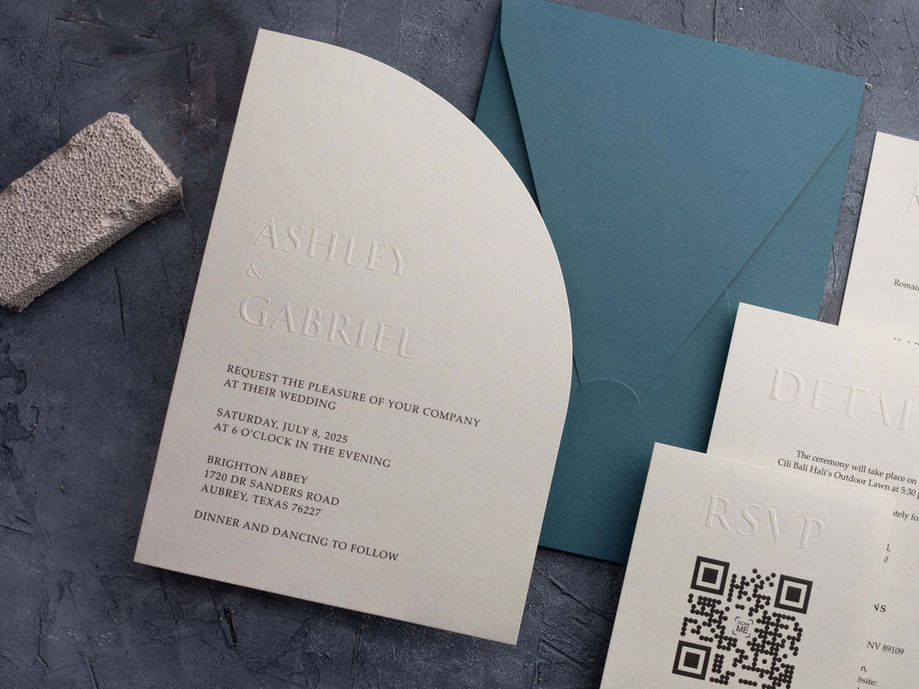 Half-Arch Letterpress Wedding Invitation with QR Code RSVP