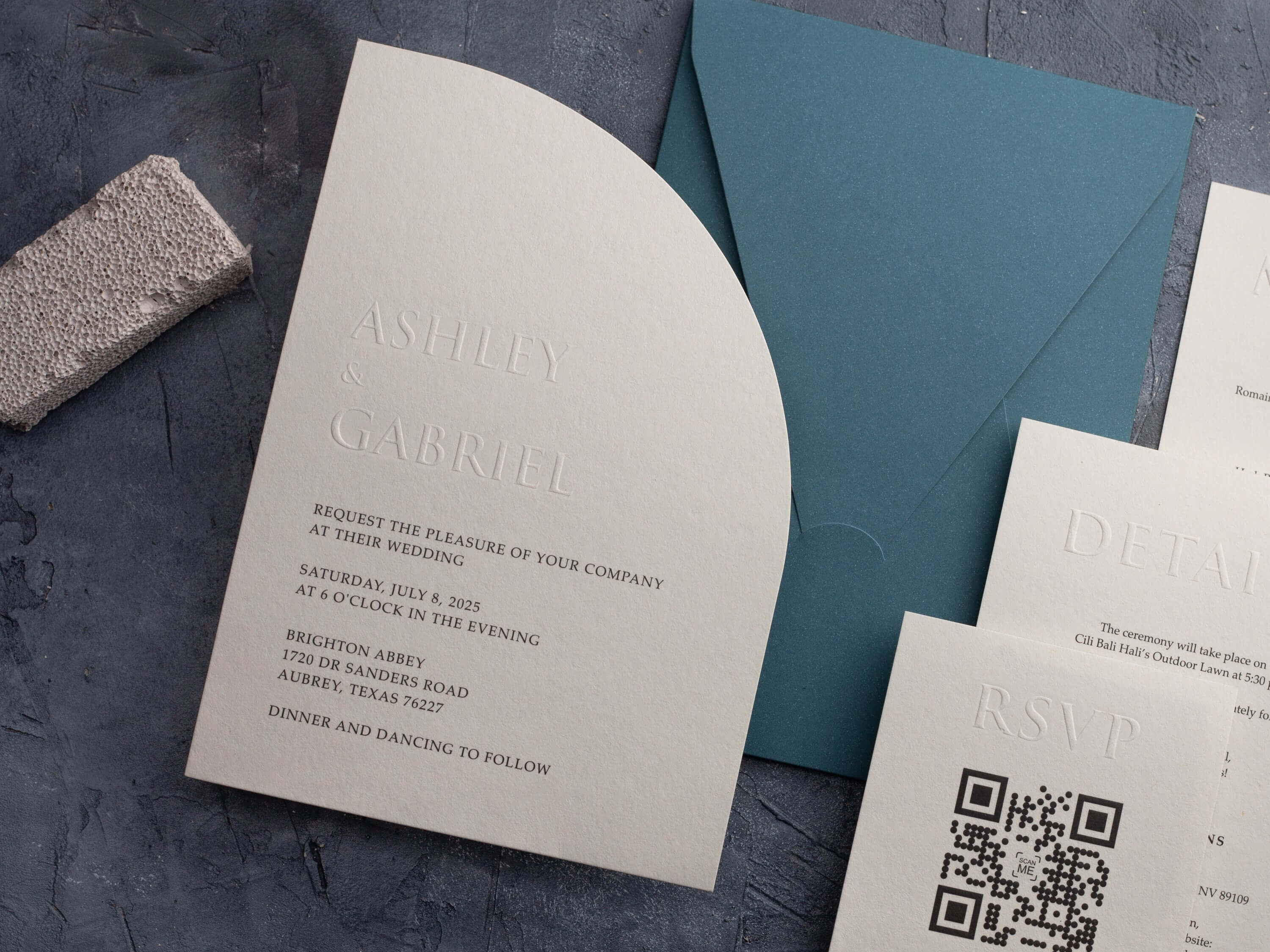 Half-Arch Letterpress Wedding Invitation with QR Code RSVP