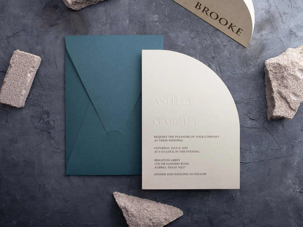 Half-Arch Letterpress Wedding Invitation with QR Code RSVP