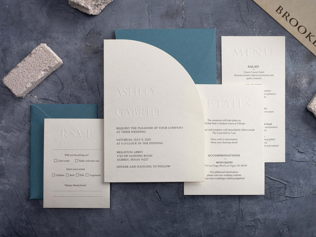 Half-Arch Letterpress Wedding Invitation with QR Code RSVP