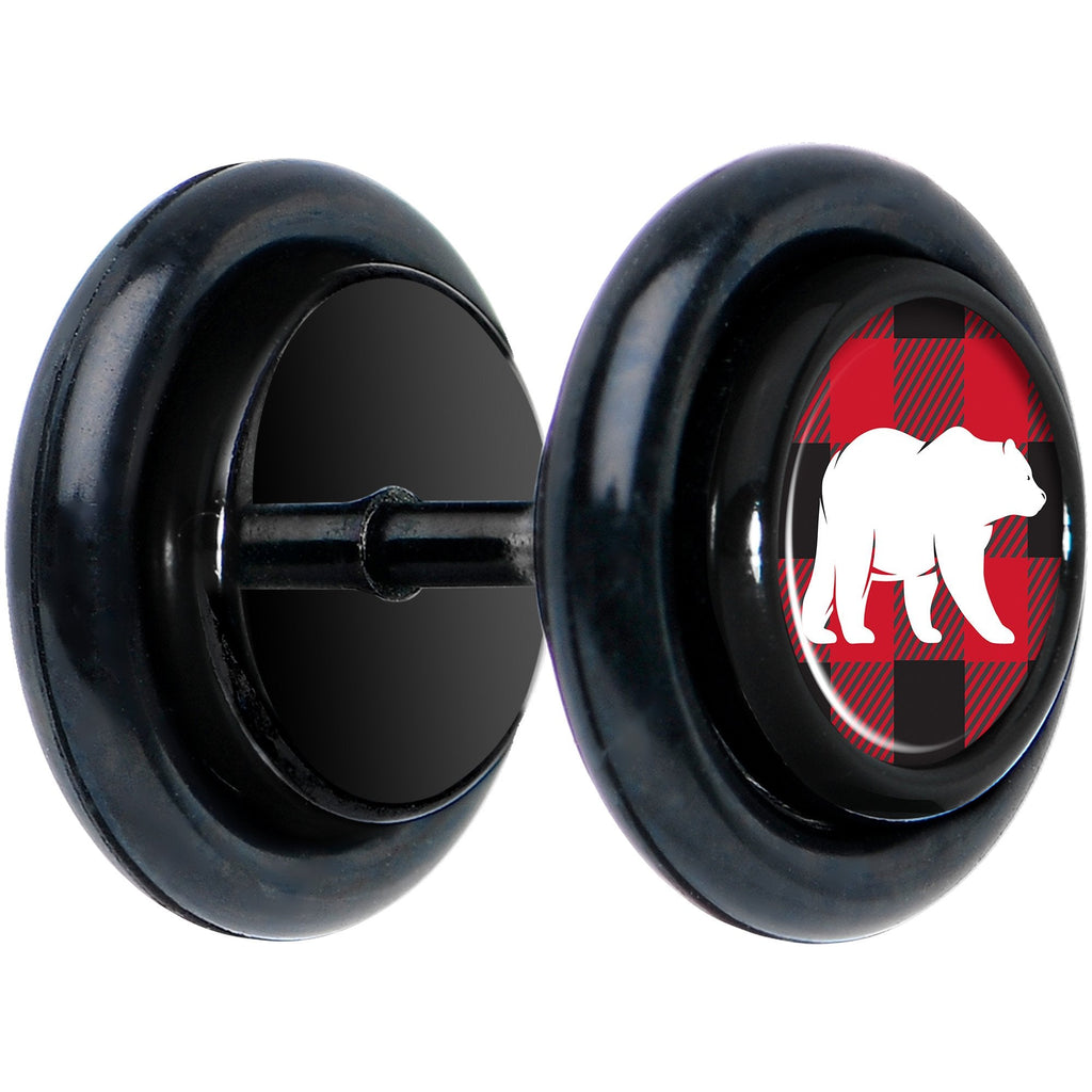Red Black Plaid Polar Bear Black Cheater Plug Set