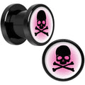 Pink Black Skull Black Anodized Screw Fit Plug Set 0G
