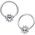 14G 13mm Clear CZ Gem Flower Fairy BCR Captive Ring Set