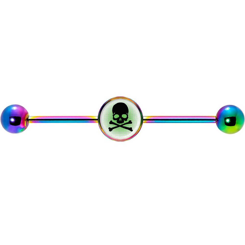 14G Green Rainbow Skull Rainbow Industrial Barbell 37mm