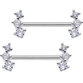 Clear CZ Gem Triple Cascade Barbell Nipple Ring Set