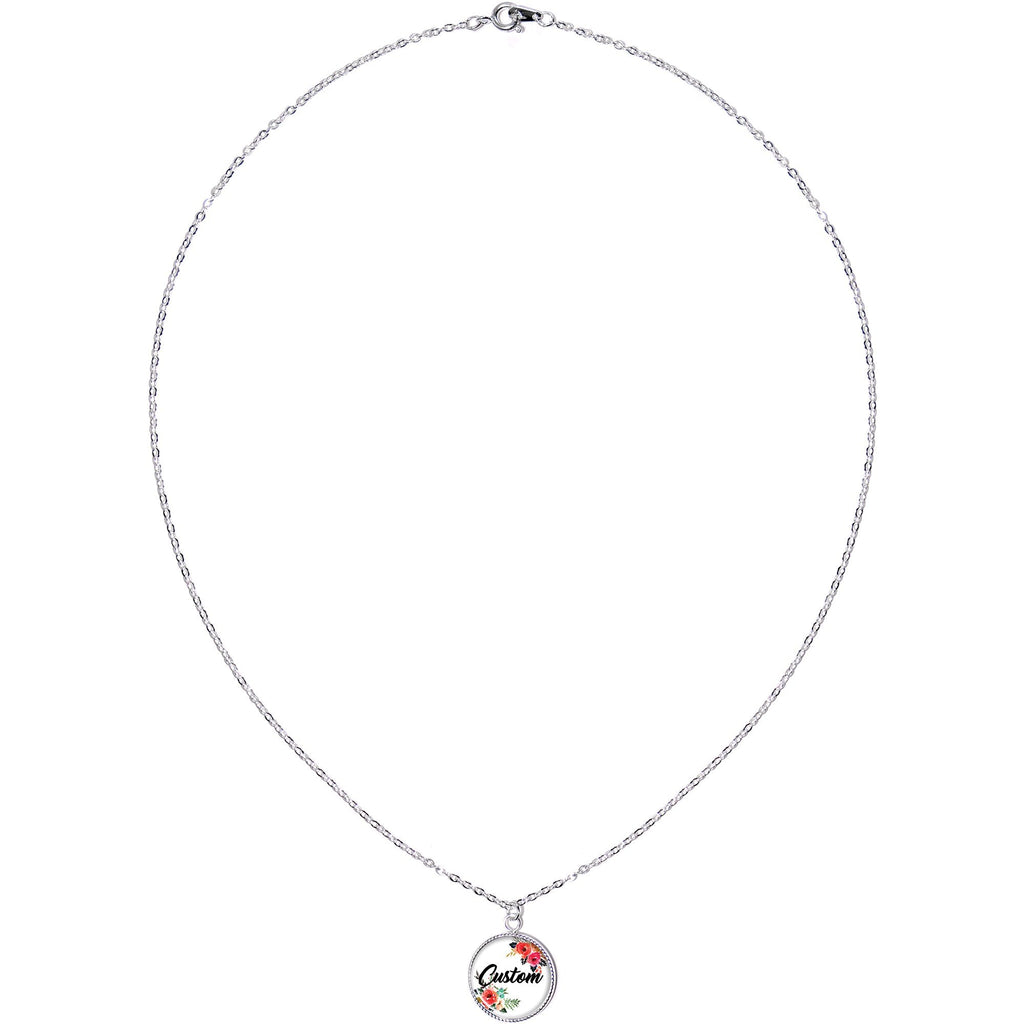 Custom Floral Personalized Name Silver Plated Chain Necklace