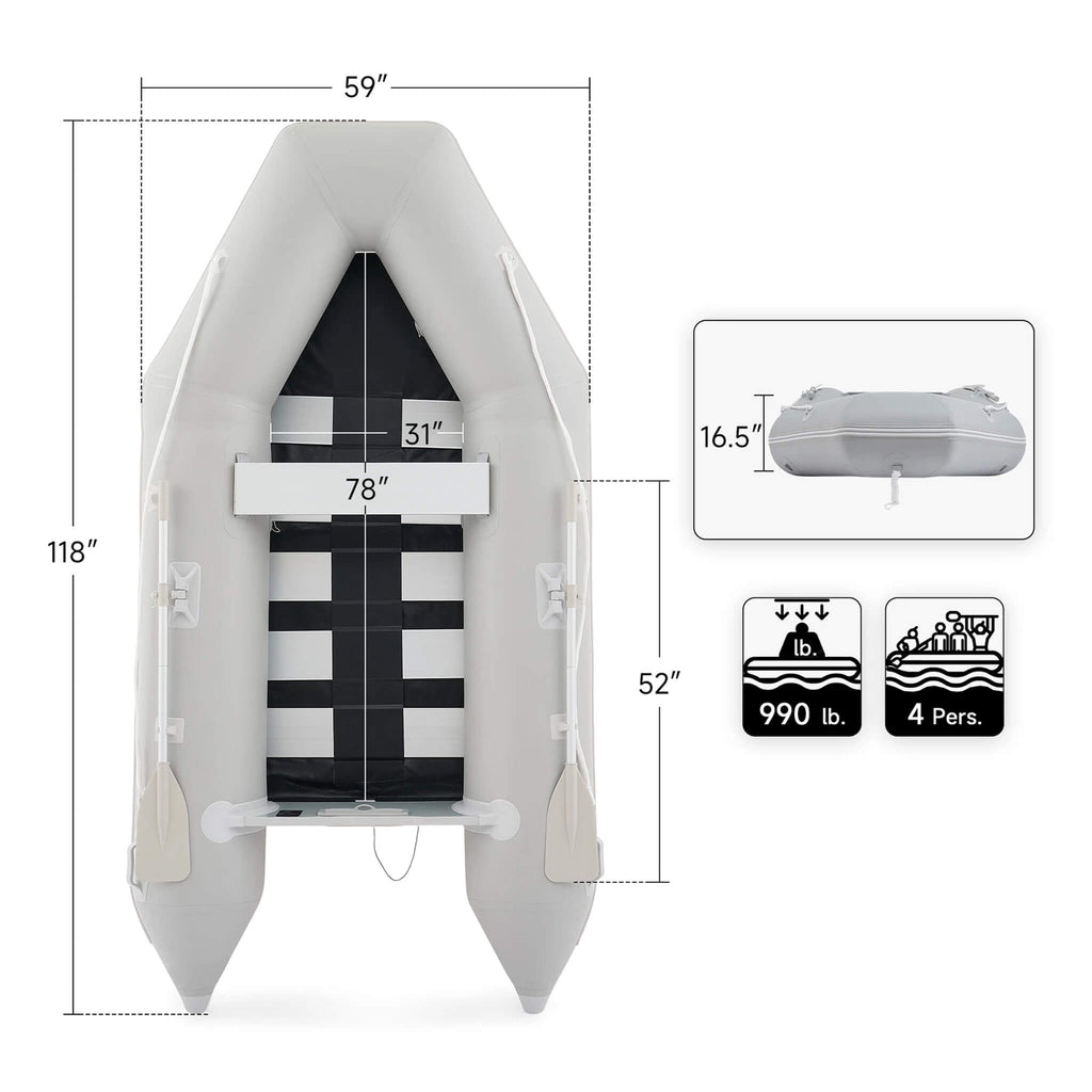 Virtue US 10FT 4-Person Heavy-Duty Inflatable Dinghy Transom Sport Tender Boat (SAK98153)