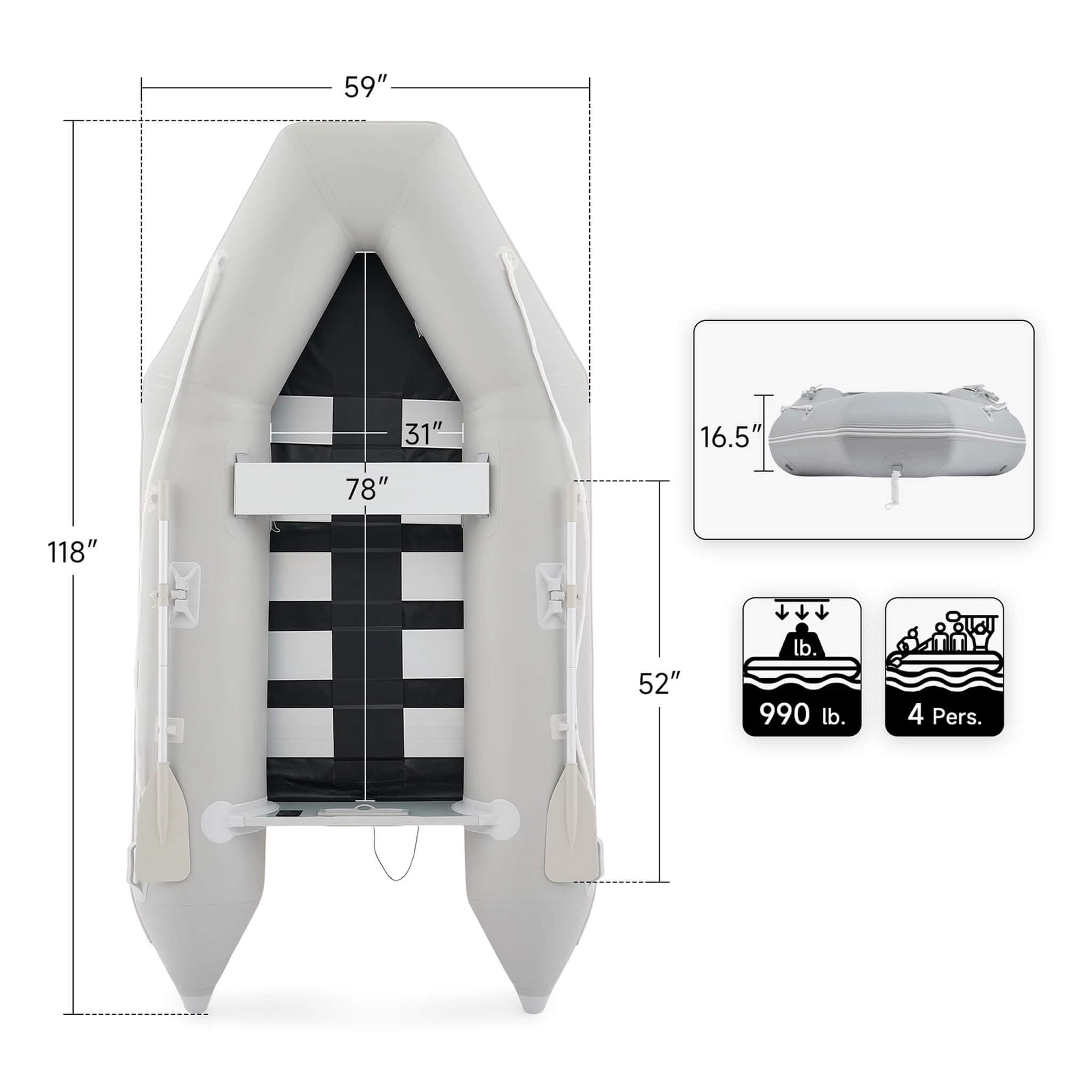 Virtue US 10FT 4-Person Heavy-Duty Inflatable Dinghy Transom Sport Tender Boat (SAK98153)