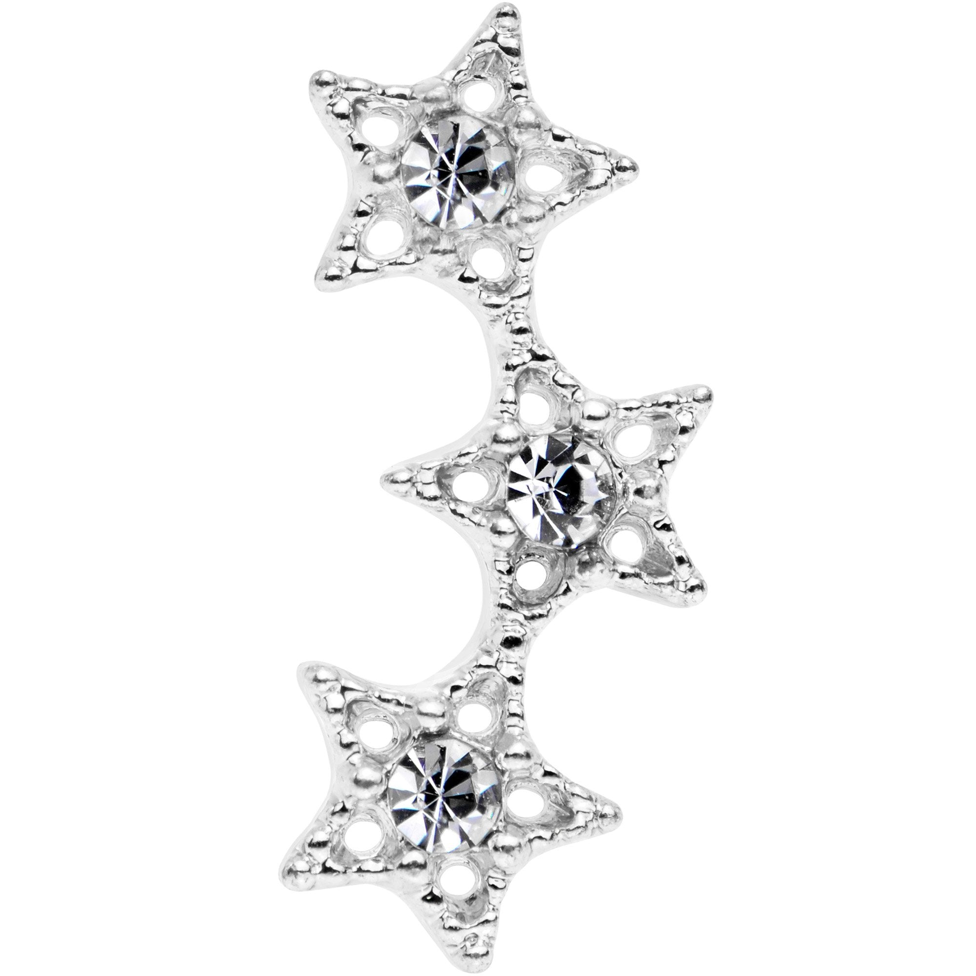 18G 1/4 Clear Gem Star Trio Cartilage Tragus Earring